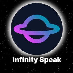 InfinitySpeak Logo: Abstract depiction of interconnected circles representing cosmic communication and connection.