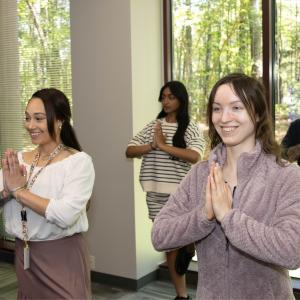 Teens and young adults doing a mindfulness activity