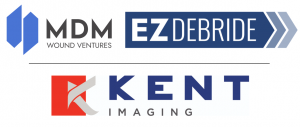 MDM Wound Ventures, EZDebride and Kent Imaging logos