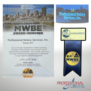 Professional Notary Services, Inc. ranked 11 out of Top 50 Fastest Growing MWBE by Greater Rochester Chamber of Commerce