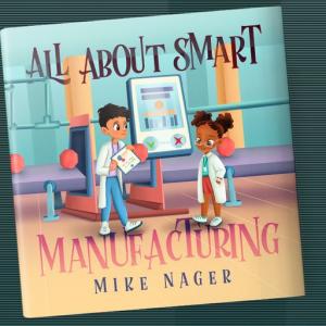 Book cover in color, featuring two students working in a factory