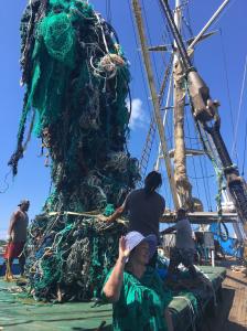 Mary Crowley unloading nets in Honolulu - credit Ocean Voyages Institute
