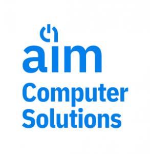 This image is the company logo for AIM Computer Solutions. The dot of the i in aim resembles a power button to indicate how AIM helps power the automotive supply chain.