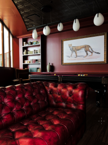 Image of the game room at Seven Spokes, The Rotunda Building's new conference center, featuring a pool table