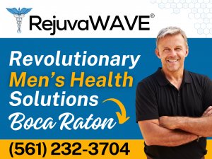 RejuvaWave New ED Treatment Rectangle Banner Ad With One Man Smiling And Text.