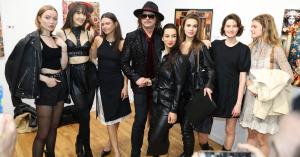 Marko Stout with art models at the vibrant opening night of his "Glitz & Glamour" exhibition, Anita Rodgers Gallery, NYC, May 9, 2024