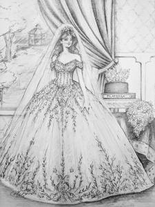 Stephen Yearick Creates Historic Wedding Gown for Susan Jeske, Ms. America 1997( Gown Illustration By Melissa Nault Of Canada)