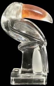 Daum pate de verre (opaque, dense glass having a frosted surface) signed crystal bird toucan figurine, 9 ¼ inches overall tall including base (est. $900-$1,500).
