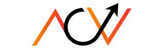 A black orange and white logo with the words ACV