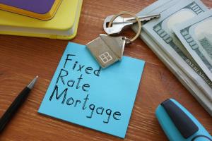 Fixed rate mortgage is shown on the conceptual business photo