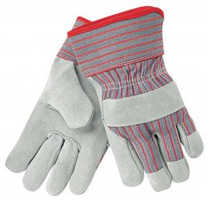 picture of two fabric gloves with leather palms