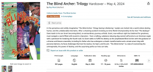 The Blind Archer: Trilogy Number One on Amazon with screen image to proof