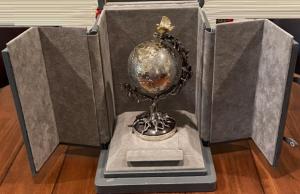 Buccellati sterling silver and parcel-gilt Millennium Globe, 9 inches tall, with original box and paperwork, numbered (005/500) and with an affidavit of authenticity (est. $3,600-$4,000).