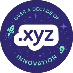 .xyz logo in a deep purple circle, surrounded by a rocket ship, light bulb, stars, and the text "Over a decade of innovation"