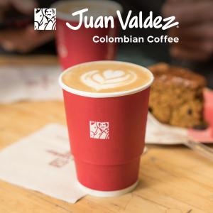 Image of a Juan Valdez red cup with coffee.