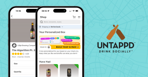 Screenshots of the Untappd shop and the Untappd "Drink Socially" branding