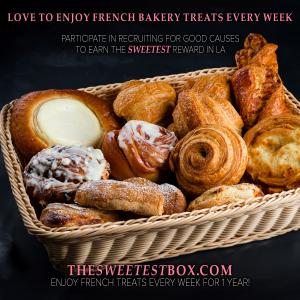 Love to enjoy French baked treats every week? Join the Club! Participate in Recruiting for Good Causes to help fund kids work program and earn The Sweetest Box of Goodies Every Week for a Year www.TheSweetestBox.com
