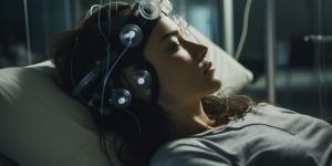 person sleeping with wires attached to their head due to sleep research