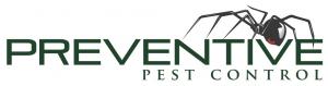 logo of preventive pest control, spider crawling over the word preventive