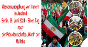 Demonstranten versammeln sich in Berlin, um die Botschaft zu verbreiten: „Im Iran, wo der religiöse Faschismus herrscht, ist es nicht Zeit für Wahlen, sondern für eine Revolution. Unsere Entscheidung ist ganz klar: die Abschaffung des klerikalen Regimes im Iran.“