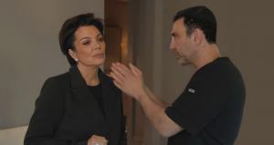 Dr. Simon Ourian, renowned cosmetic expert, in conversation with Kris Jenner, who is wearing a black blazer, during a consultation at Epione Beverly Hills."