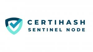 CERTIHASH Sentinel Node logo featuring a stylized shield with a checkmark, symbolizing security and protection.