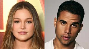Side-by-side headshots of Olivia Holt, with long brown hair and a natural makeup look, and Mason Gooding, with short hair and a neutral expression, set against separate backdrops.