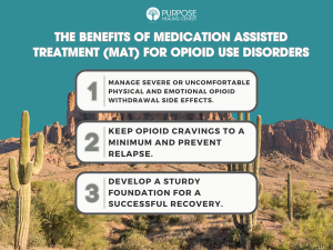 A desert scene in Phoenix shows the concept of Medication assisted treatment or MAT helps to overcome opioid withdrawals and make lasting recovery possible