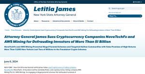 Attorney General James Sues Cryptocurrency Companies NovaTechFx and AWS Mining for Defrauding Investors of More Than $1 Billion