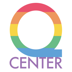 a logo composed of a large letter Q depicted as a rainbow and the word center