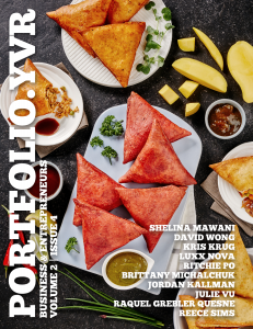 Cover of Issue #4 of Portfolio.YVR featuring Shelina Mawani's Nana's Kitchen samosas