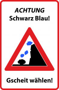 Kampagnenlogo "Achtung Schwarz-Blau! Gscheit wählen!"
