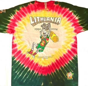 Lithuanian basketball tie dye t-shirt 2024 Edition 1993 Slammin Skullman from the Skullman Basketball Hall of Fame Enshrinement new 2024 Collector's Edition on the Classic Lithuania Tie Dye T-Shirt