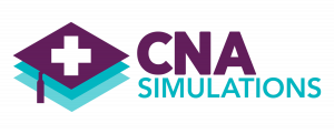 A purple and blue graphic with the words CNA Simulations on it