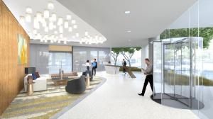 The 2401 Cedar Springs lobby will be bright and inviting with new lighting and oversized glass windows that create transparency and draw in the energy of the sidewalk and streets.