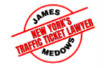 Traffic Ticket Lawyer NY Logo, with red text except for James Medows is written in black text.