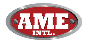 AME International logo in red, white and grey