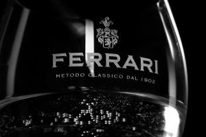 Close-up of a glass of Ferrari Trento sparkling wine