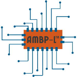 A circuit board in IDC blue and orange with AMBP-L on the board