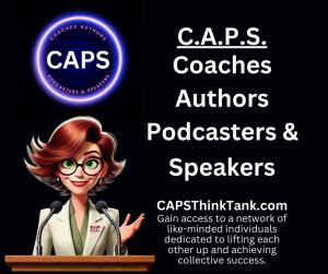 logo for CAPS facebook group with CAPS Thinktank.com and woman at a podium