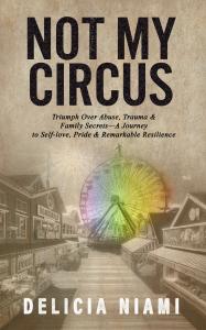 Image is of Not My Circus cover art has an empty boardwalk and  lonely individual atop an empty ferris wheel with rainbow ombre colors amidst a beige background
