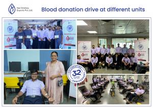 On the 32nd anniversary of Hari Krishna Exports, the Surat team organized a blood donation event at both units in Ichhapore and Katargam.