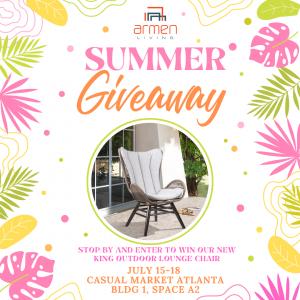 Armen Living is making your outdoor dreams come true with a chance to win one of our new King Indoor/ Outdoor Lounge Chairs! To enter to win, simply stop by July 15-18 Casual Market Atlanta @AmericasMart Bldg 1, Floor 6, A-2 to enter the drawing.