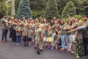 Assaf Family Gathered in their Sophia's Stroll T-shirts getting ready for their Stroll in Banner Elk, NC.