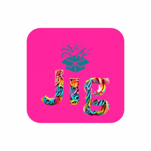 Jig's Logo with word "Jig" replacing the dot of the 'i' for a fun box