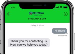 FRUTANA S.A. verified business profile displaying contact options on a smartphone screen.