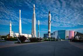 The Rocket Garden outside of Gateway: The Deep Space Launch Complex at Kennedy Space Center Visitor Complex