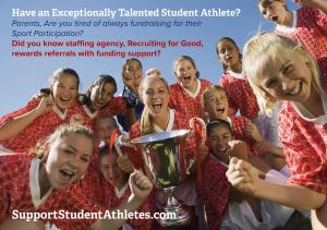 Staffing agency, Recruiting for Good rewards parents referrals with funding support of student athletes www.SupportStudentAthletes.com