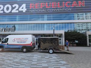 Photo of Technicians delivering wheelchairs to the 2024 RNC Convention in Milwaukee WI