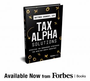 Book cover for Matthew Chancey's "Tax Alpha Solutions," a Forbes Books release